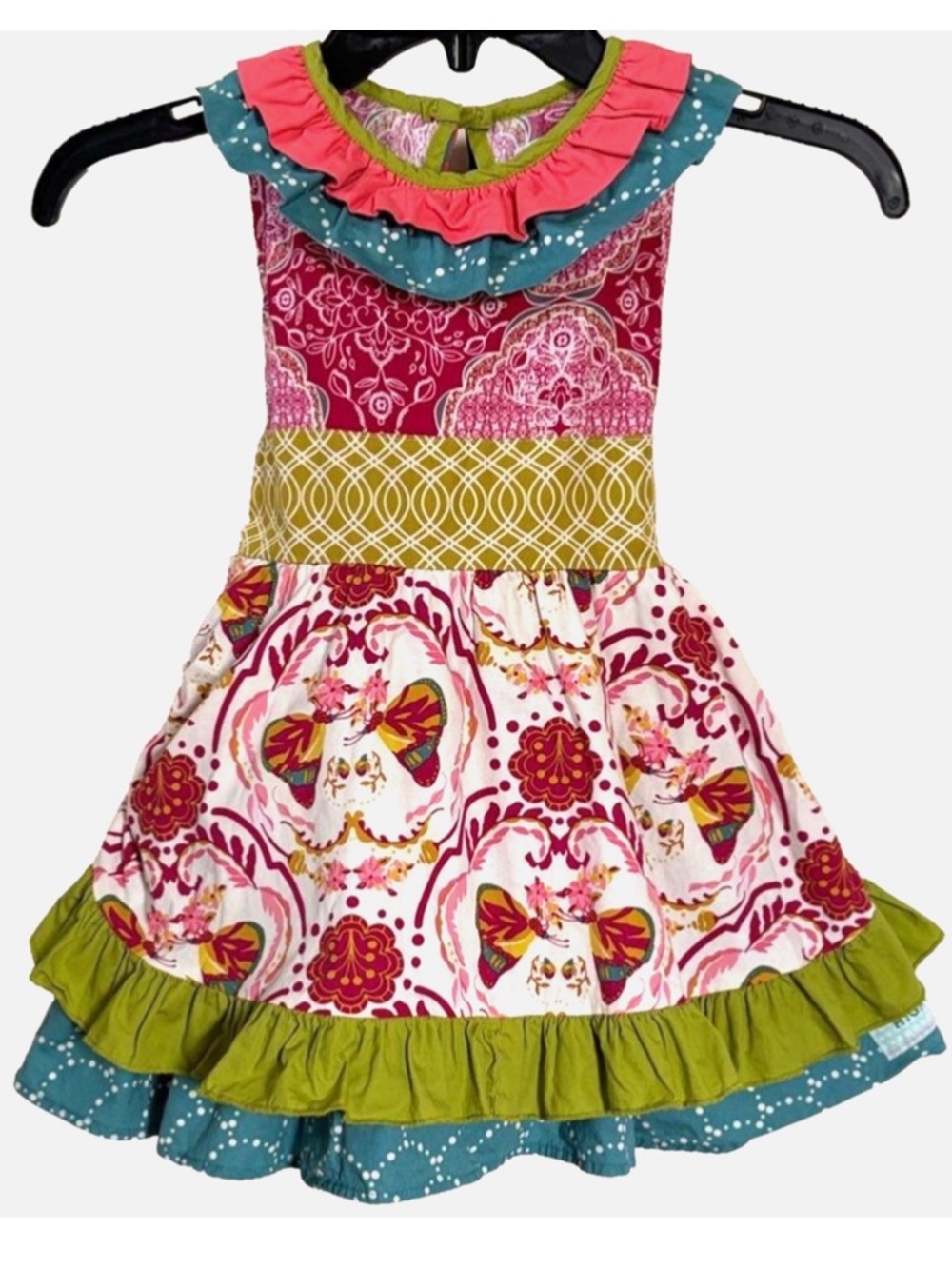 High Cotton Closet Girls Ruffle Patchwork Dress Pink Green Floral Size 3T